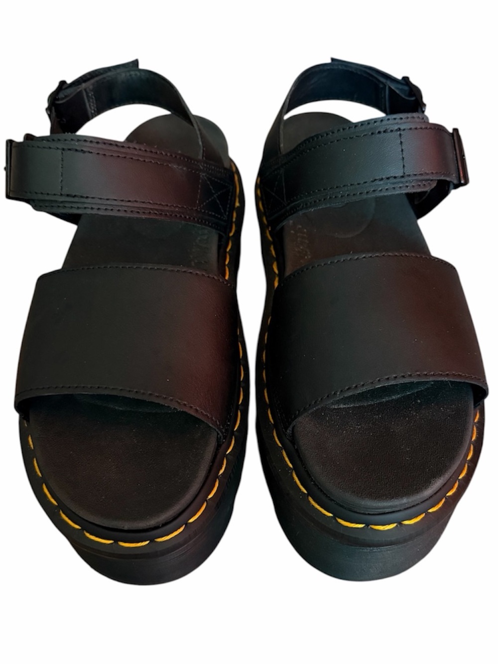 Dr. Martens Black Platform Sandals with Yellow Stitching